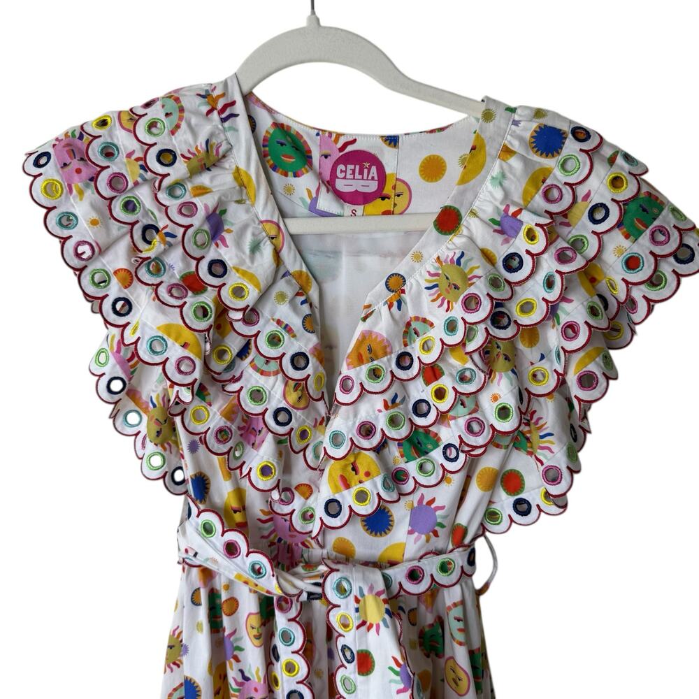 CeliaB Tervos Dress White Moon  Print Scallops Small - Picture 8 of 10